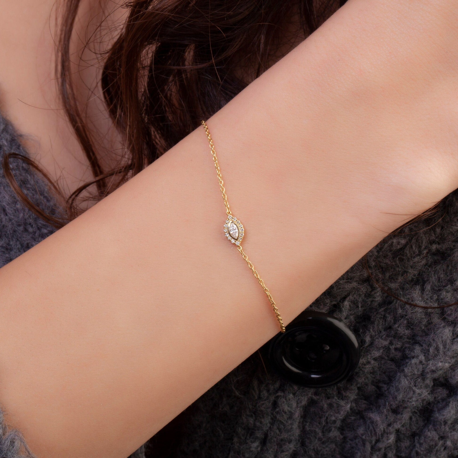 Diamond Evil Eye Bracelet / 14k Diamond Evil Eye Protection Bracelet / Protection Jewelry / Dainty Evil Eye Bracelet / Holiday Gift