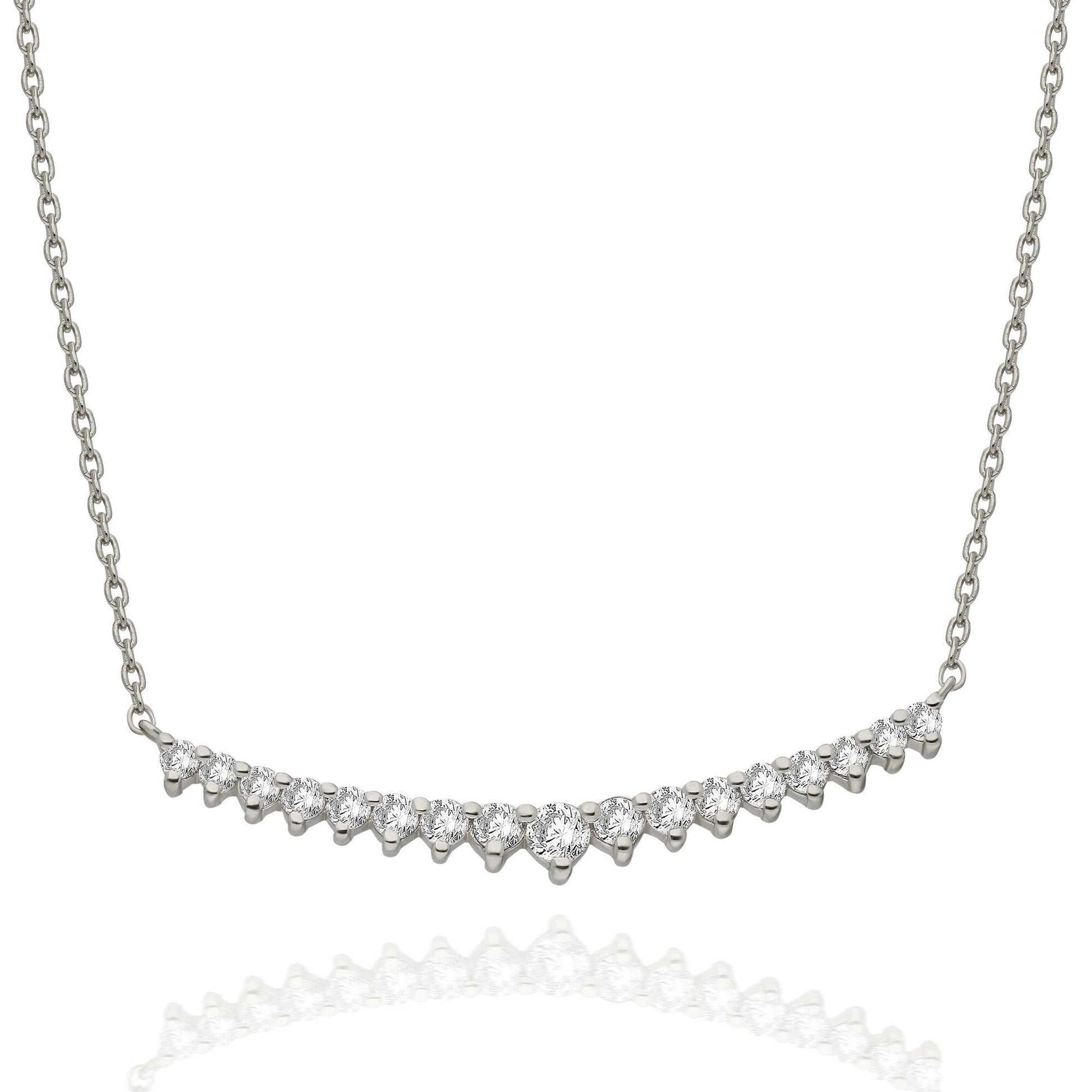 Diamond Bar Necklace / 14k Gold Diamond Curved Bar Necklace / Dainty Diamond Necklace / Diamond Birthday Gift / Diamond Gift Ideas