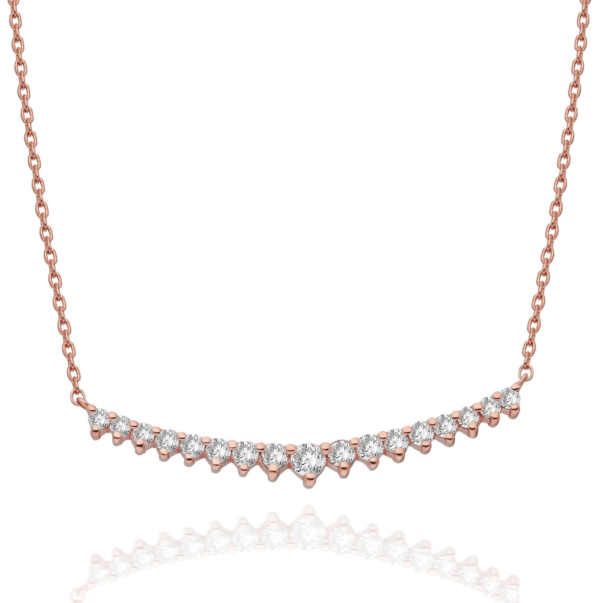 Diamond Bar Necklace / 14k Gold Diamond Curved Bar Necklace / Dainty Diamond Necklace / Diamond Birthday Gift / Diamond Gift Ideas