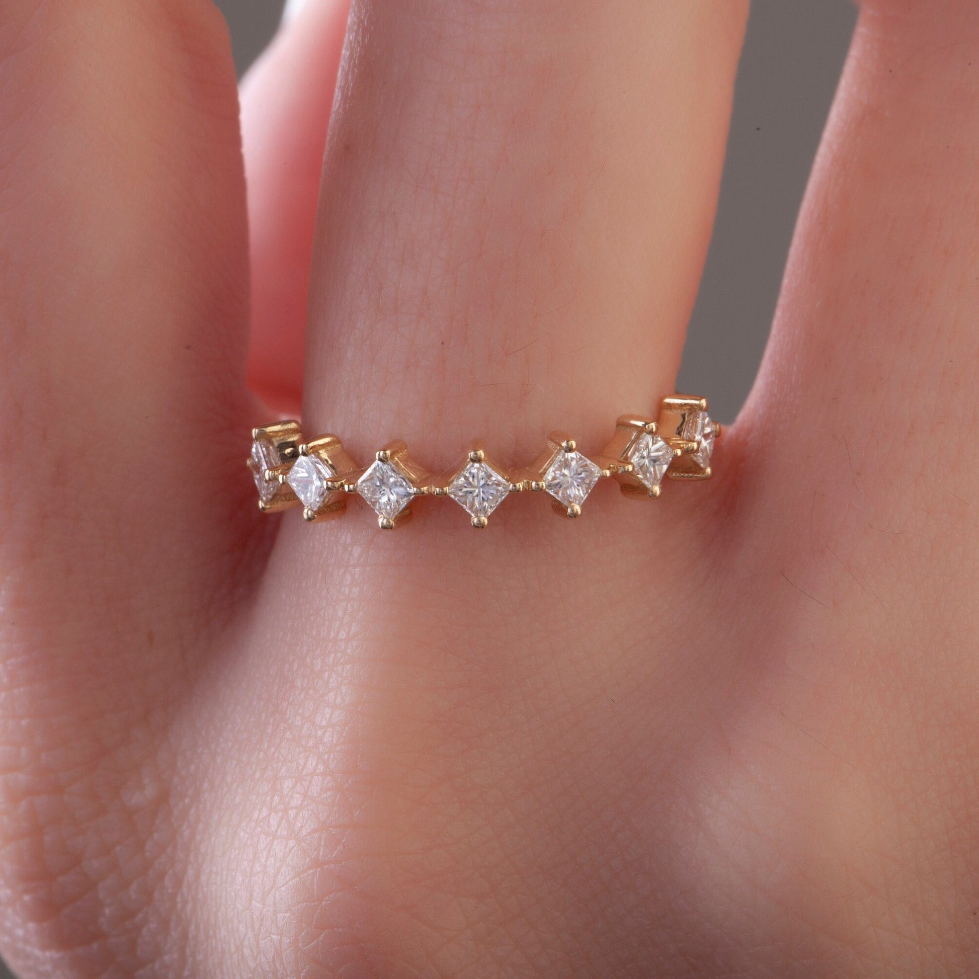 Princess Diamond Wedding Ring / 14k Princess Diamond Prong Set Stacking Ring / Diamond Wedding Band / Graduation Gift / Birthday Gift