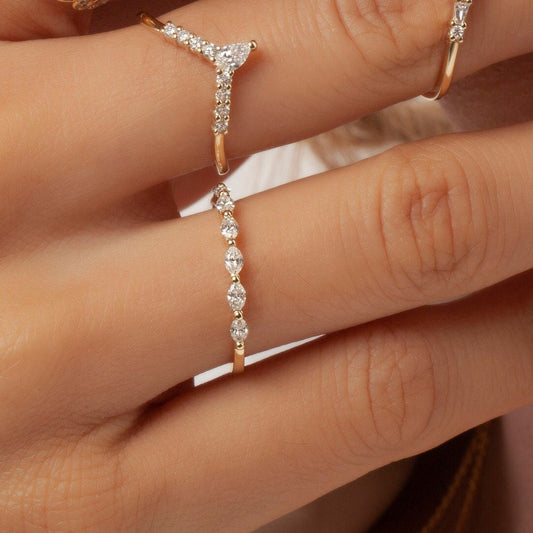 Marquise Diamond Wedding Band / 14k Gold Diamond Half Eternity Ring / Marquise Half Eternity Ring / Diamond Wedding Ring