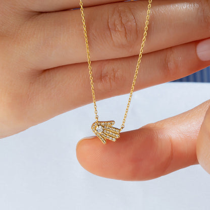 Diamond Hamsa Necklace / 14k Gold and Diamond Hamsa Necklace / Sideway Hamsa Necklace / Dainty Hamsa Necklace / Holiday Gift