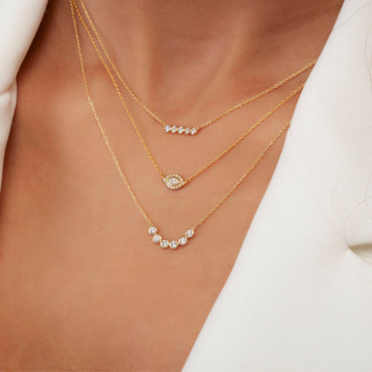 Bezel Set Diamond Curved Bar Necklace