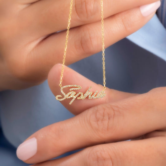 Diamond Name Necklace / 14k Personalized Diamond Name Necklace / Dainty Personalized Diamond Letter Necklace / Script Name Necklace