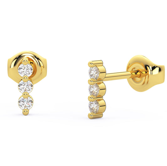 Diamond Studs / 14k Gold Diamond Trio Stud Earrings / Anniversary Gift / Birthday Gift / Graduation Gift / Bridal Gift / Diamond Gift Ideas