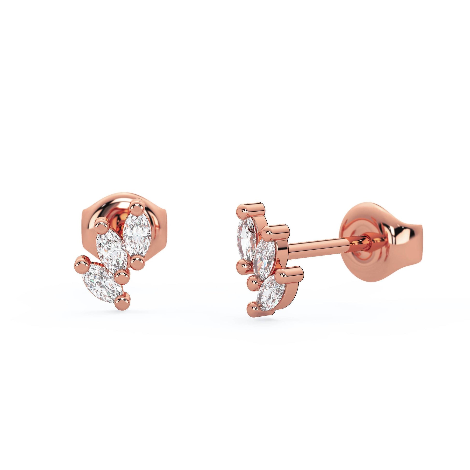 Diamond Studs Earrings / 14k Gold Marquise Diamond Stud Earrings/ Diamond Bar Studs / Diamond Anniversary Gift / Birthday Gift