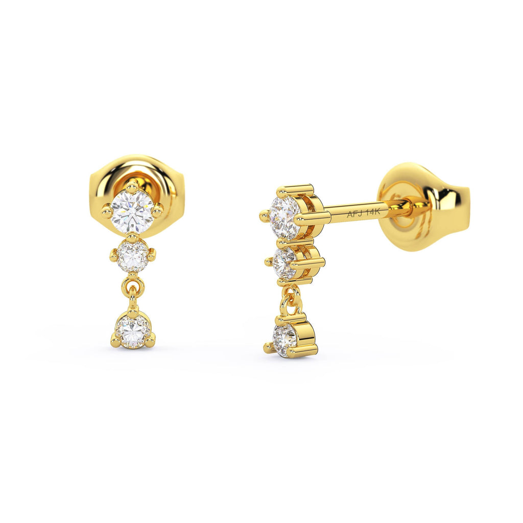 Diamond Dangling Earrings / 14k Gold and Diamond Dangling Earrings / Dainty Diamond Earrings / Birthday Gift / Diamond Gift Ideas