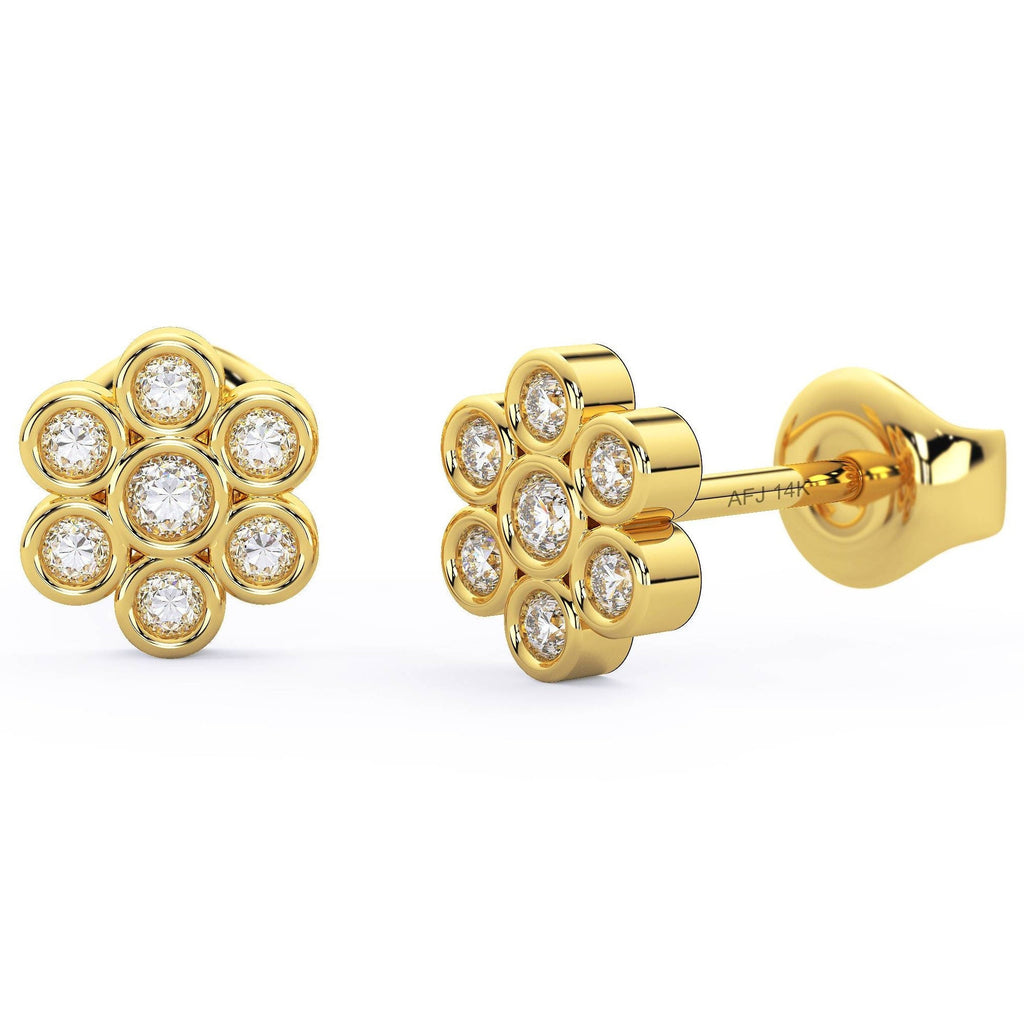 Diamond Flower Studs / 14k Gold Diamond Flower Stud Earrings / Diamond Studs Earrings / Graduation Gift / Birthday / Anniversary Gift