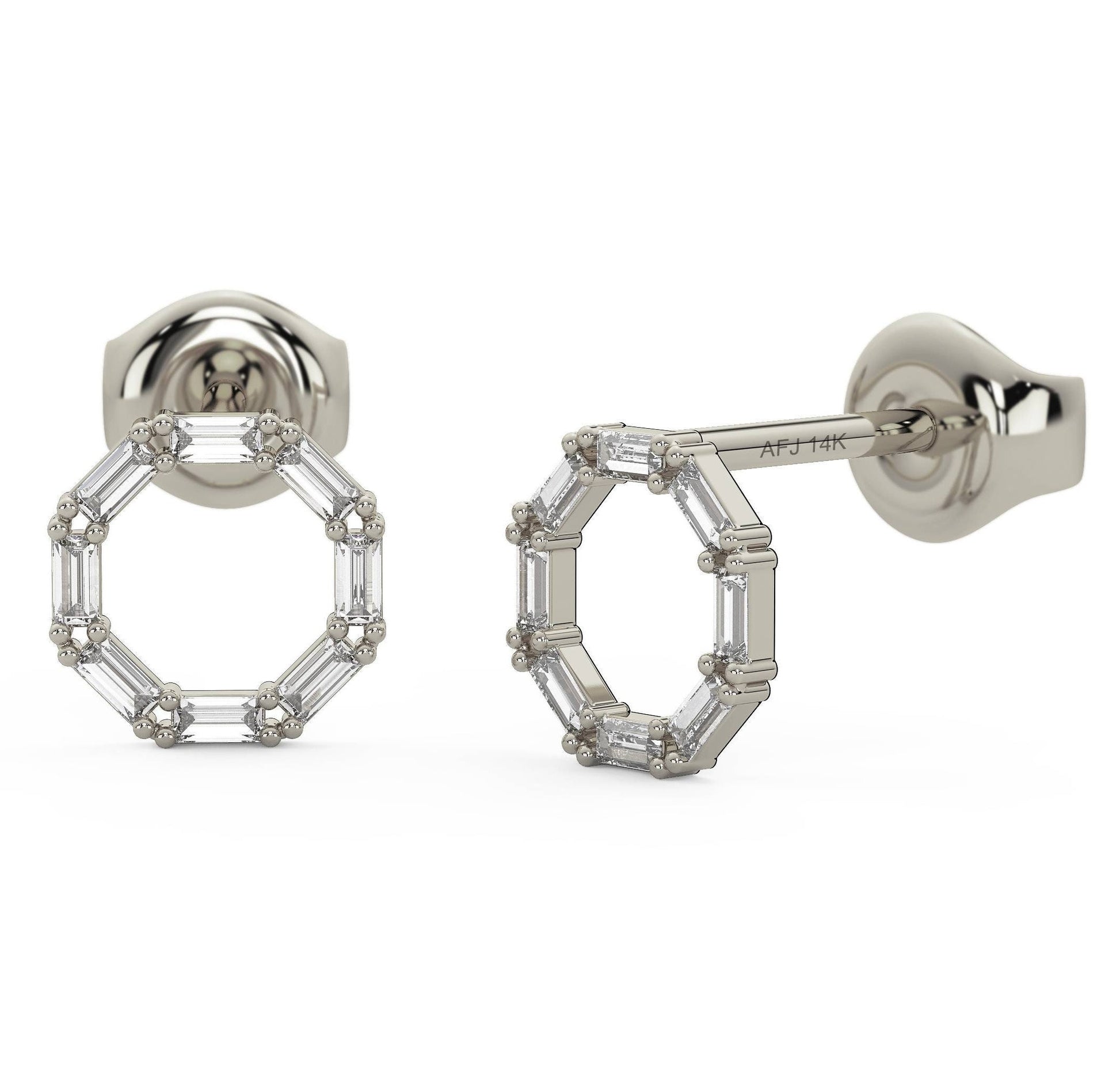 Baguette Diamond Circle Studs