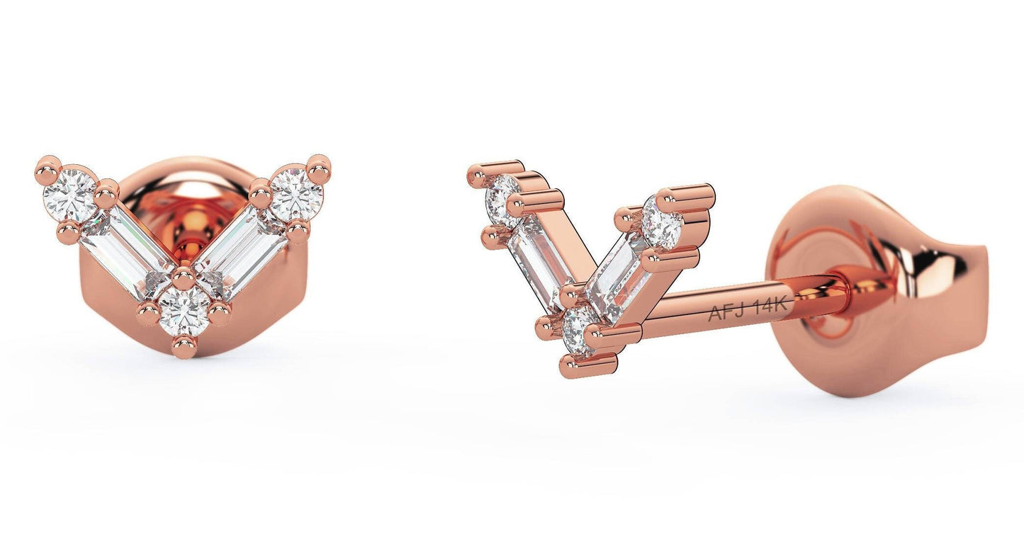 Baguette Diamond V Studs Earrings