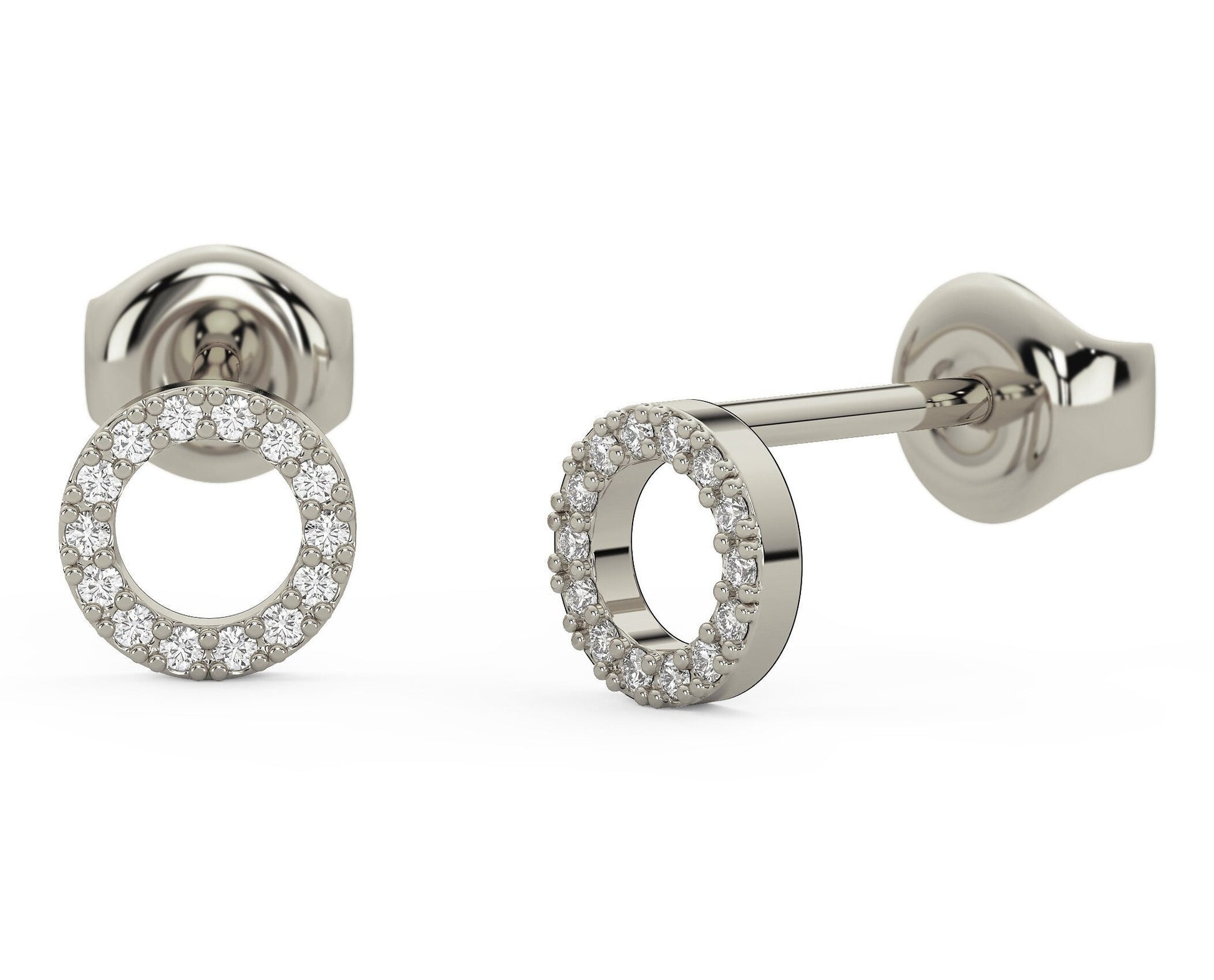 Diamond Circle Studs / 14k Gold Diamond Circle Earrings / Halo Open Circle Studs / Diamond Gift Ideas / Holiday Gift