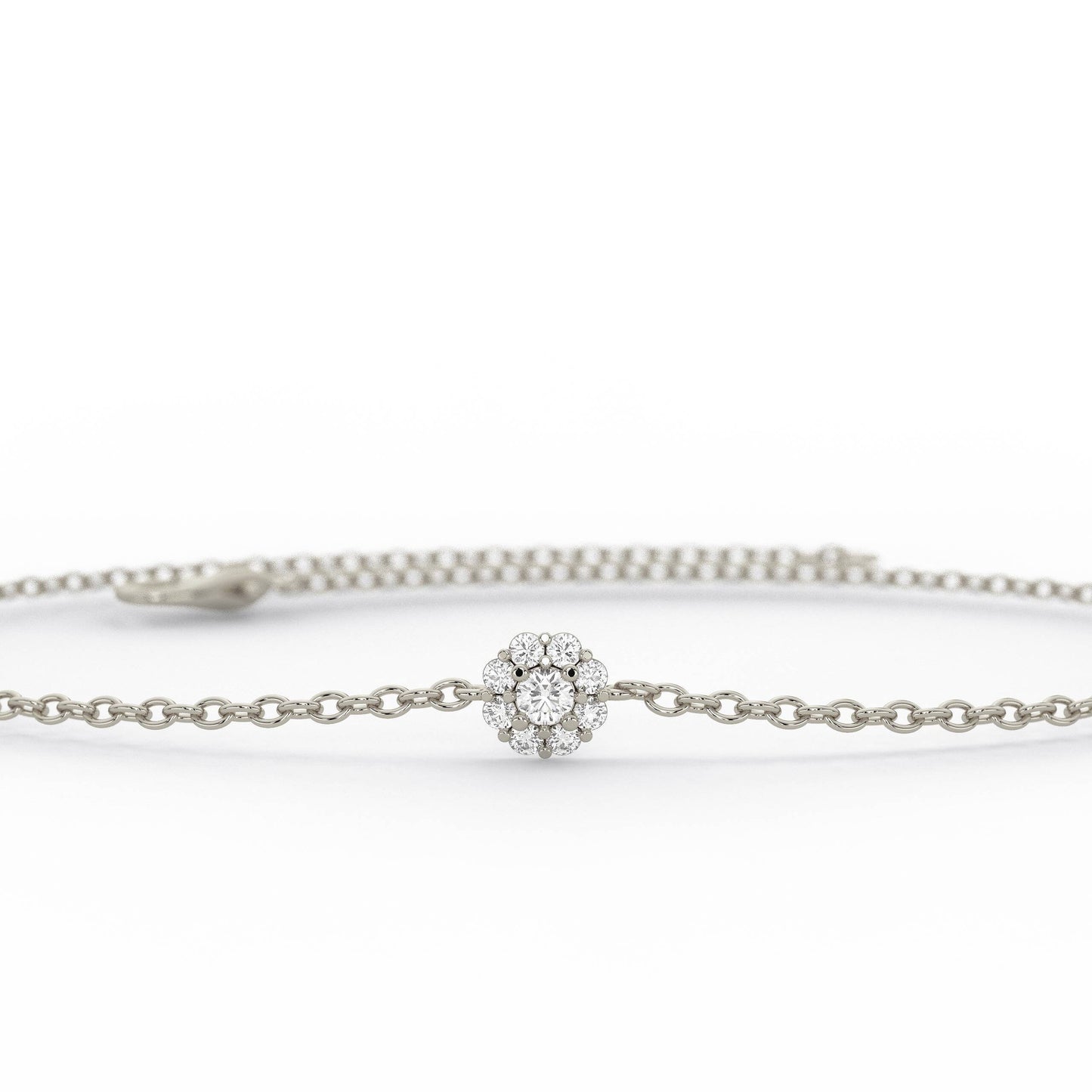 Diamond Halo Bracelet / 14k Gold Pave Diamond Flower Bracelet / Dainty Diamond Bracelet / Anniversary Gift / Diamond Gift Idea