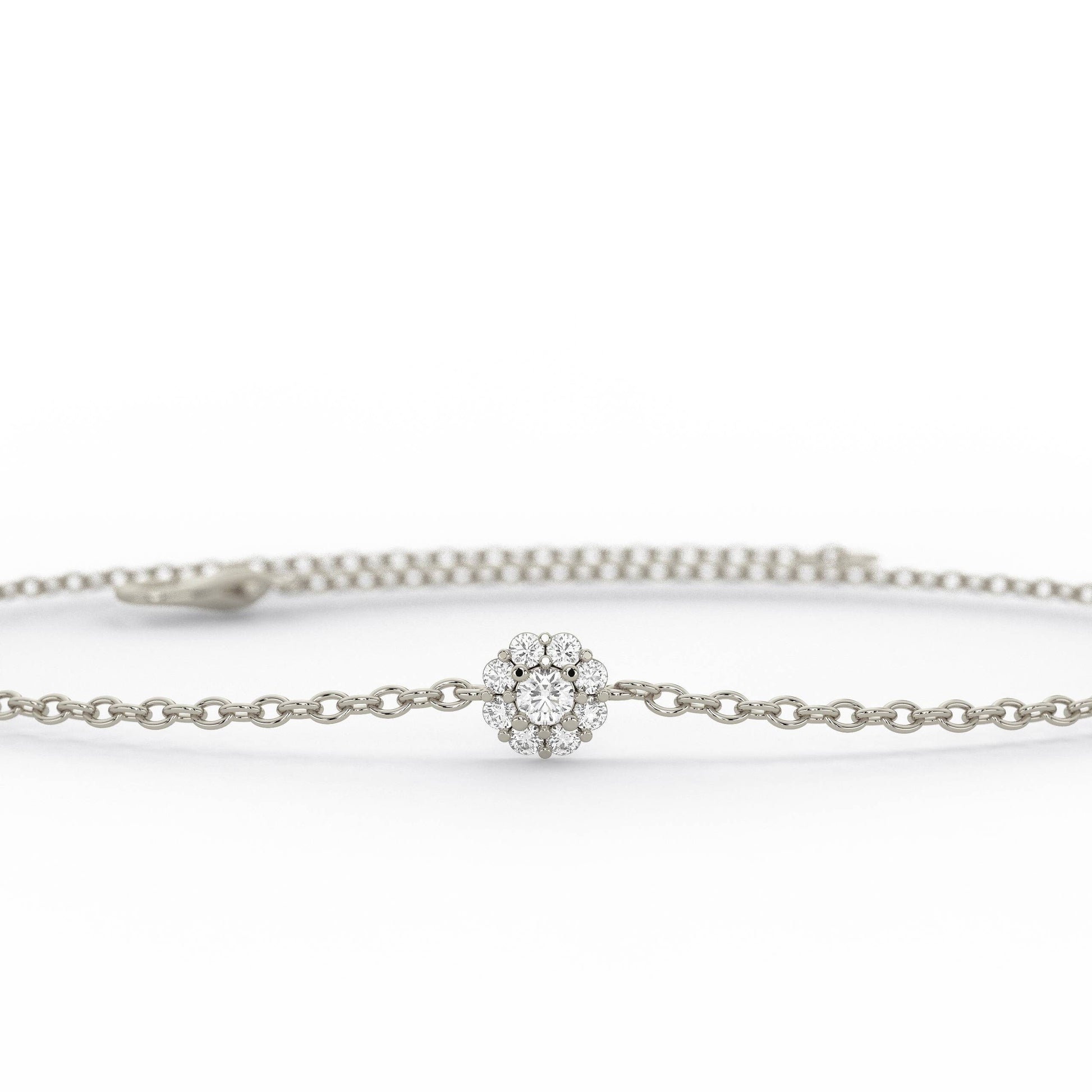 Diamond Halo Bracelet / 14k Gold Pave Diamond Flower Bracelet / Dainty Diamond Bracelet / Anniversary Gift / Diamond Gift Idea