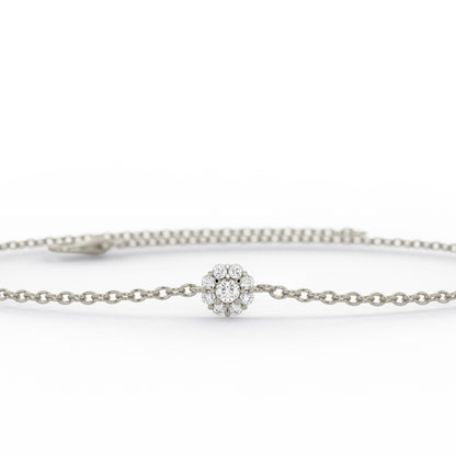 Diamond Halo Bracelet / 14k Gold Pave Diamond Flower Bracelet / Dainty Diamond Bracelet / Anniversary Gift / Diamond Gift Idea