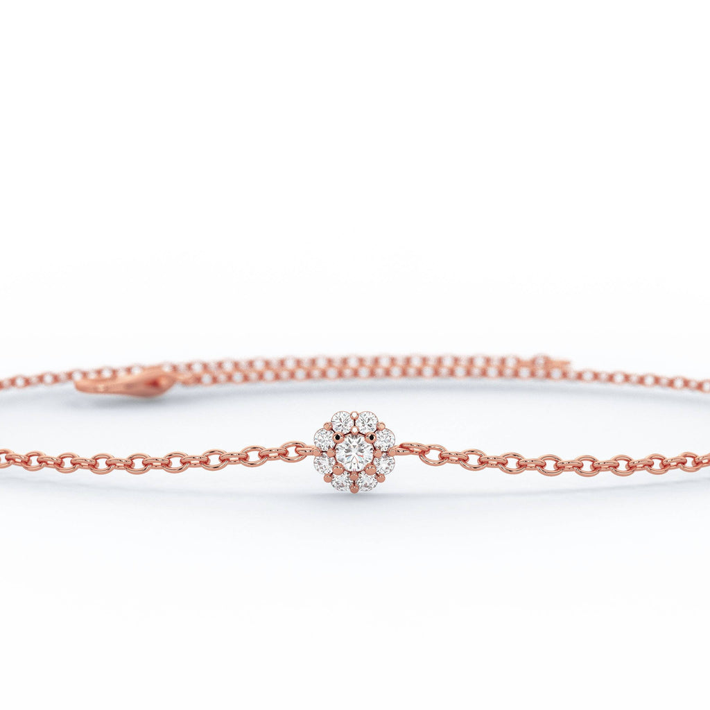 Diamond Halo Bracelet / 14k Gold Pave Diamond Flower Bracelet / Dainty Diamond Bracelet / Anniversary Gift / Diamond Gift Idea