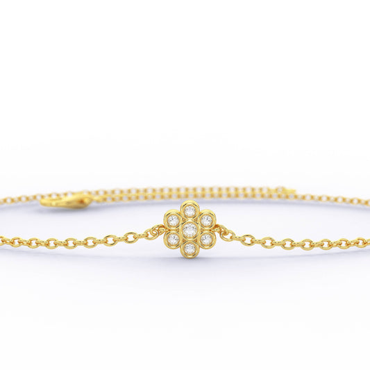 Diamond Flower Bracelet / 14k Gold Bezel Set Flower Bracelet / Dainty flower Bracelet / Graduation Gift / Anniversary Gift