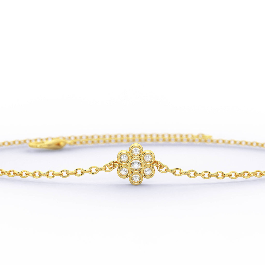 Diamond Flower Bracelet / 14k Gold Bezel Set Flower Bracelet / Dainty flower Bracelet / Graduation Gift / Anniversary Gift