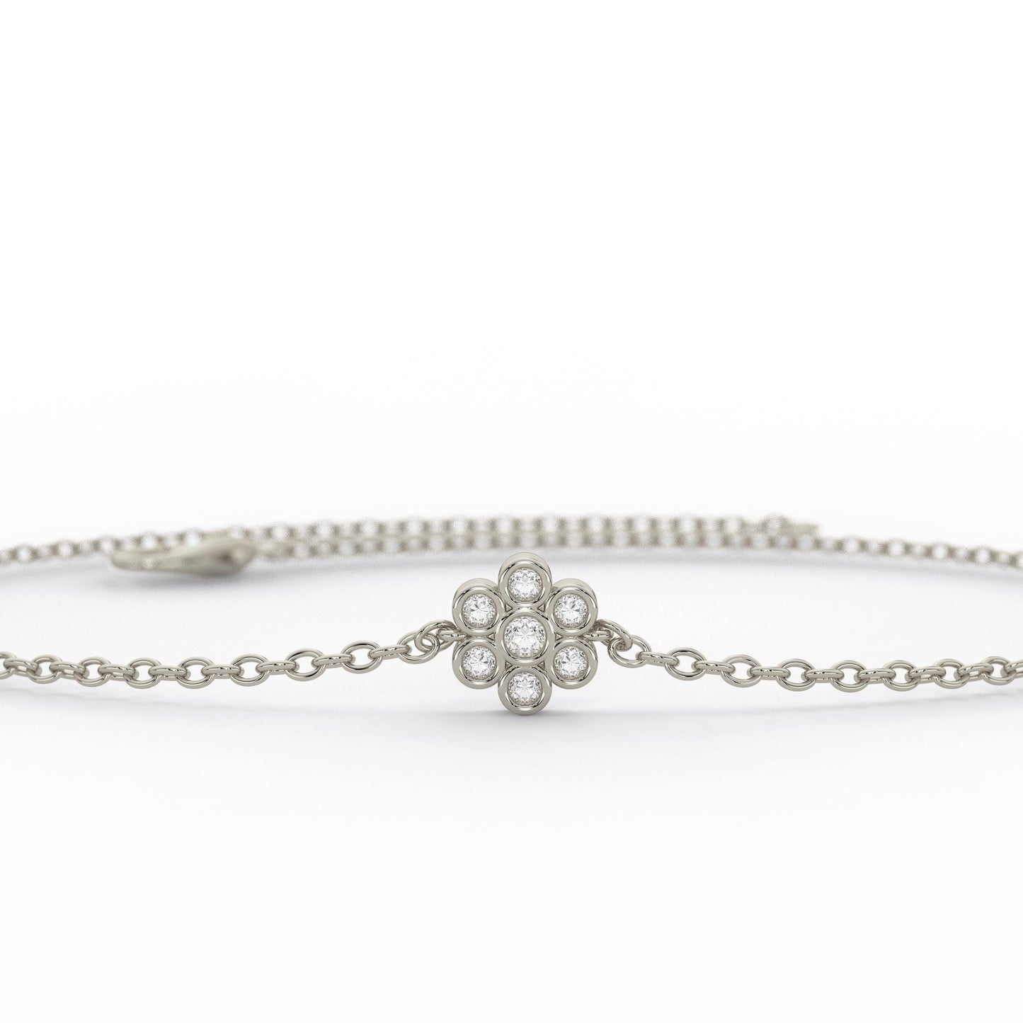 Diamond Flower Bracelet / 14k Gold Bezel Set Flower Bracelet / Dainty flower Bracelet / Graduation Gift / Anniversary Gift