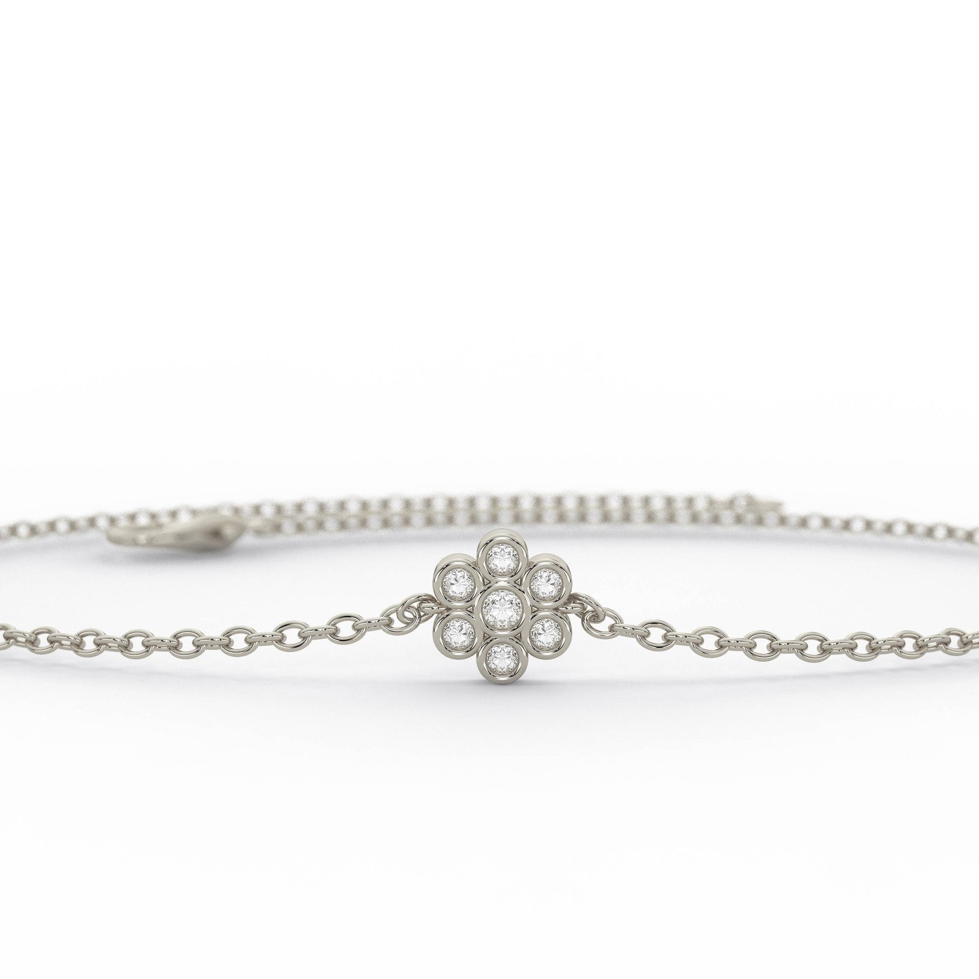 Diamond Flower Bracelet / 14k Gold Bezel Set Flower Bracelet / Dainty flower Bracelet / Graduation Gift / Anniversary Gift