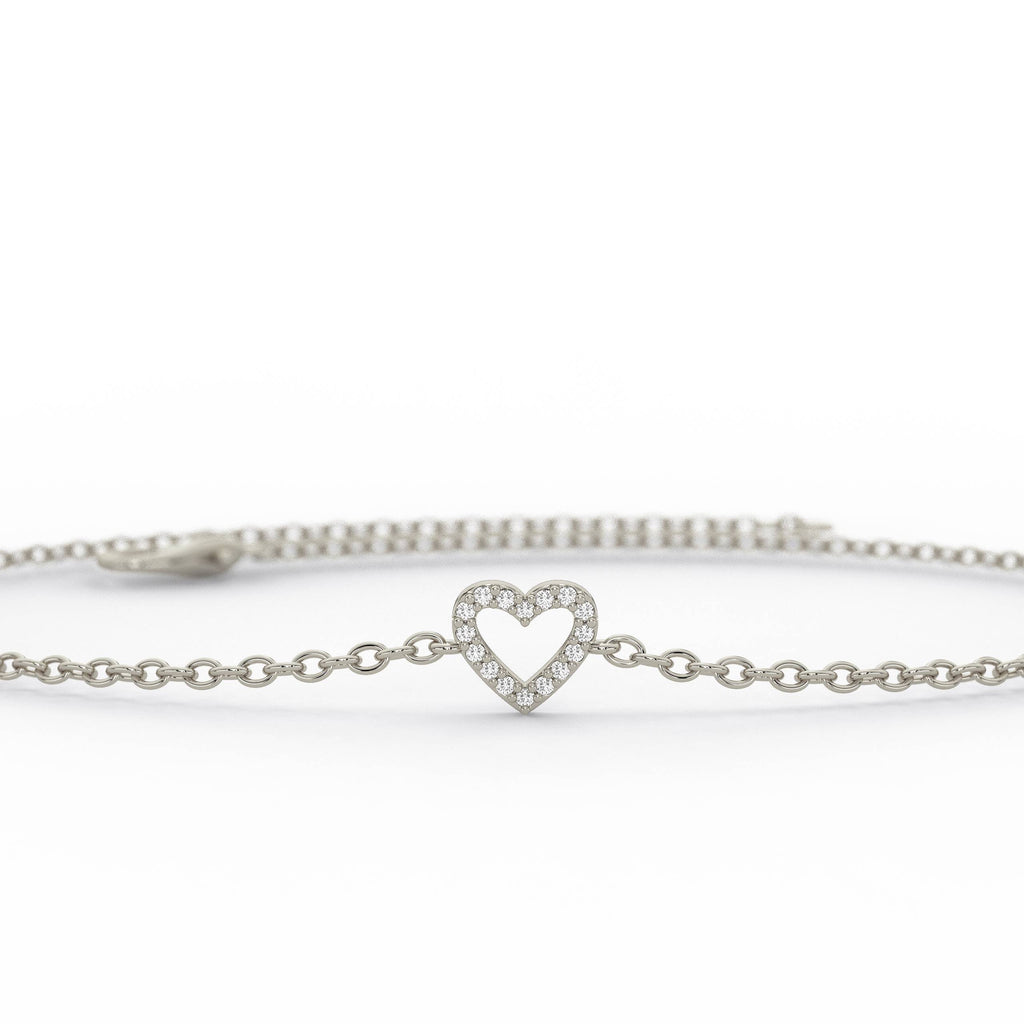 Diamond Heart Bracelet / 14k Single Diamond Heart Bracelet / Dainty Heart Bracelet / Fancy Heart Bracelet / Holiday Gift