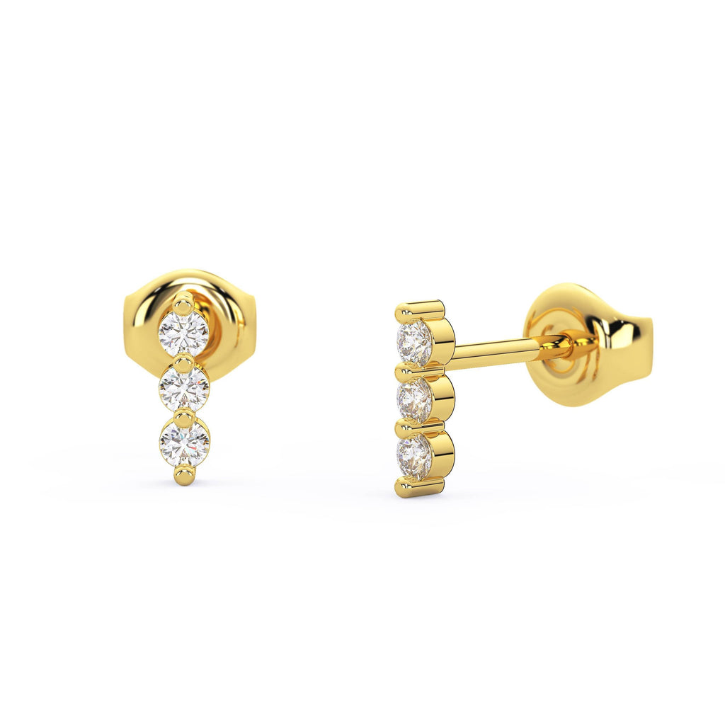 Diamond Studs / 14k Gold Diamond Trio Stud Earrings / Anniversary Gift / Birthday Gift / Graduation Gift / Bridal Gift / Diamond Gift Ideas