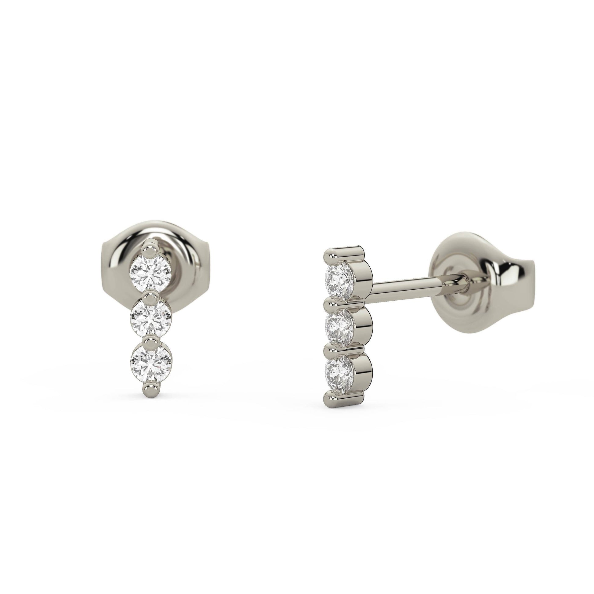 Diamond Studs / 14k Gold Diamond Trio Stud Earrings / Anniversary Gift / Birthday Gift / Graduation Gift / Bridal Gift / Diamond Gift Ideas