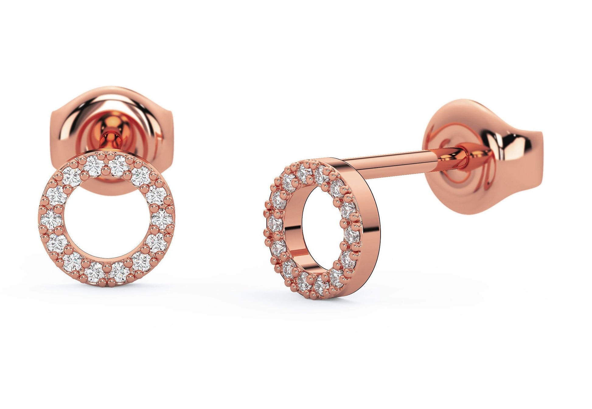 Diamond Circle Studs / 14k Gold Diamond Circle Earrings / Halo Open Circle Studs / Diamond Gift Ideas / Holiday Gift