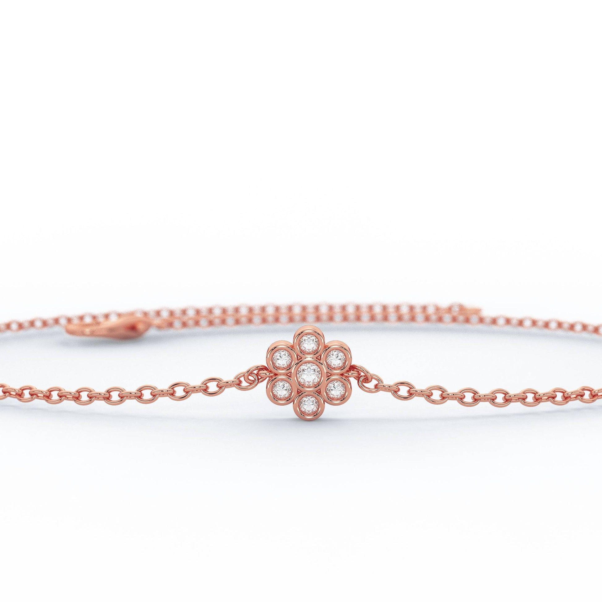 Diamond Flower Bracelet / 14k Gold Bezel Set Flower Bracelet / Dainty flower Bracelet / Graduation Gift / Anniversary Gift