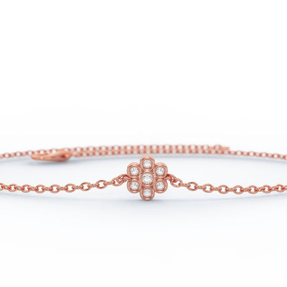 Diamond Flower Bracelet / 14k Gold Bezel Set Flower Bracelet / Dainty flower Bracelet / Graduation Gift / Anniversary Gift