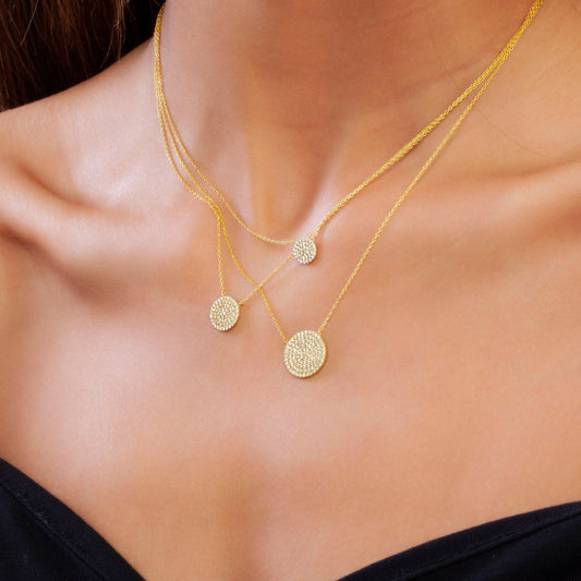 Diamond Disc Necklace / 14k Gold Pave Diamond Disc Necklace / Birthday Gift / Graduation Gift / Anniversary Gift / Bridal Gift