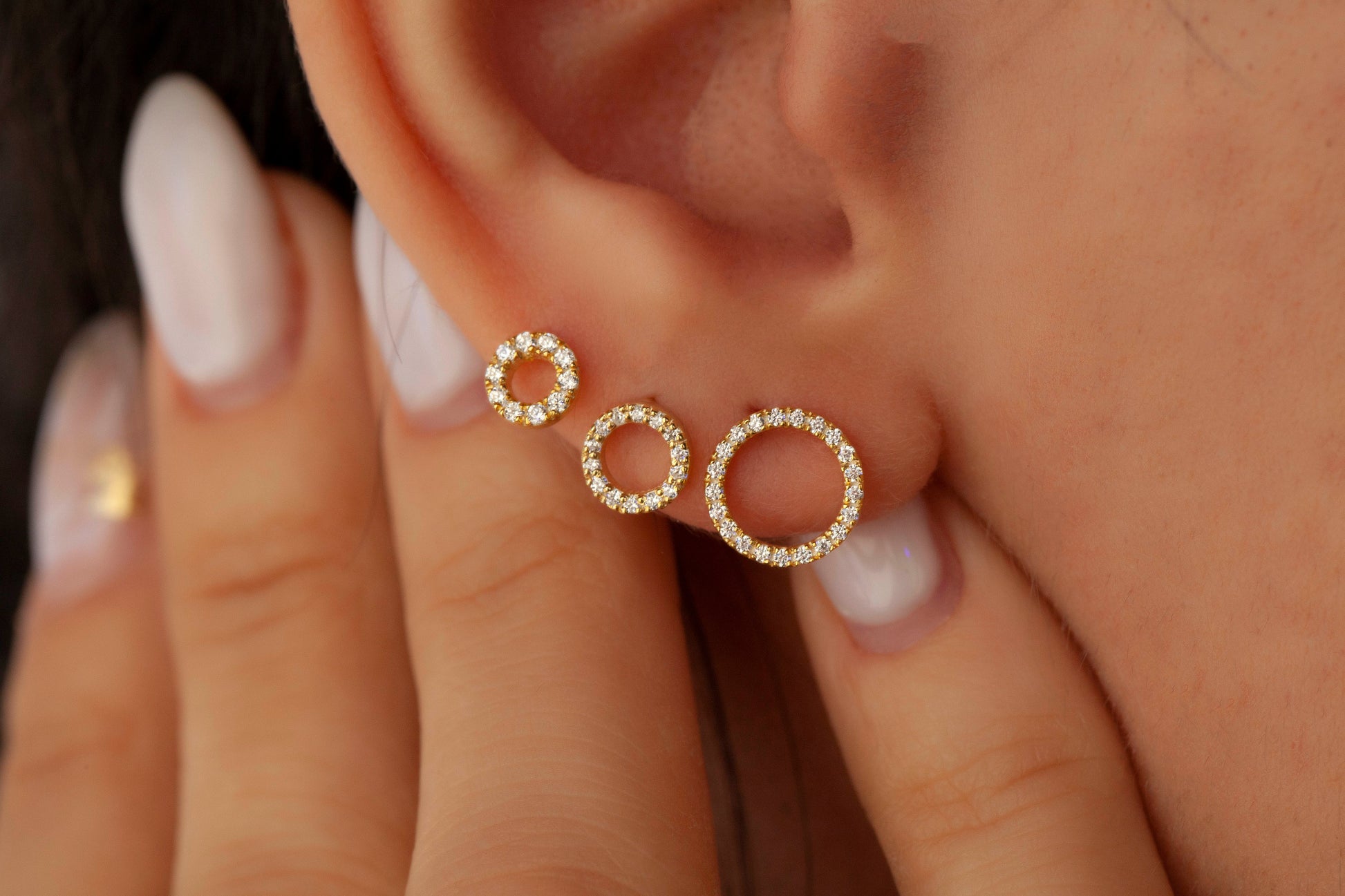 Diamond Circle Studs / 14k Gold Diamond Circle Earrings / Halo Open Circle Studs / Diamond Gift Ideas / Holiday Gift
