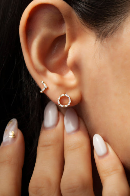 Baguette Diamond Circle Studs