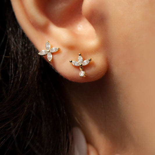 Diamond Studs Earrings / 14k Gold Marquise Diamond Stud Earrings/ Diamond Bar Studs / Diamond Anniversary Gift / Birthday Gift
