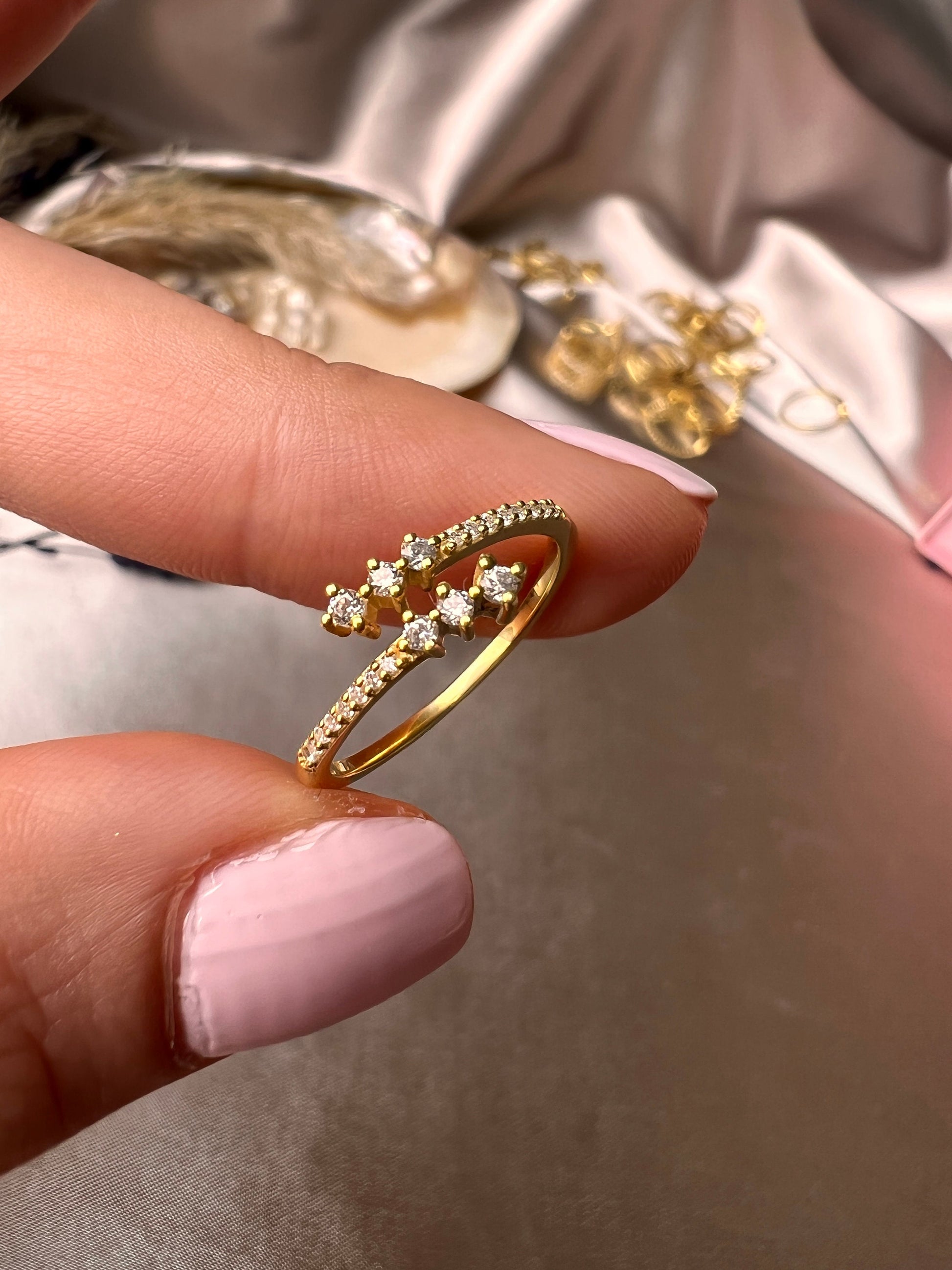 Diamond Spiral Cuff Ring / 14k Gold Spiral Diamond Cuff Ring / Anniversary Ring / Wedding Band / Stacking Ring / Bridal Gift / Birthday Gift