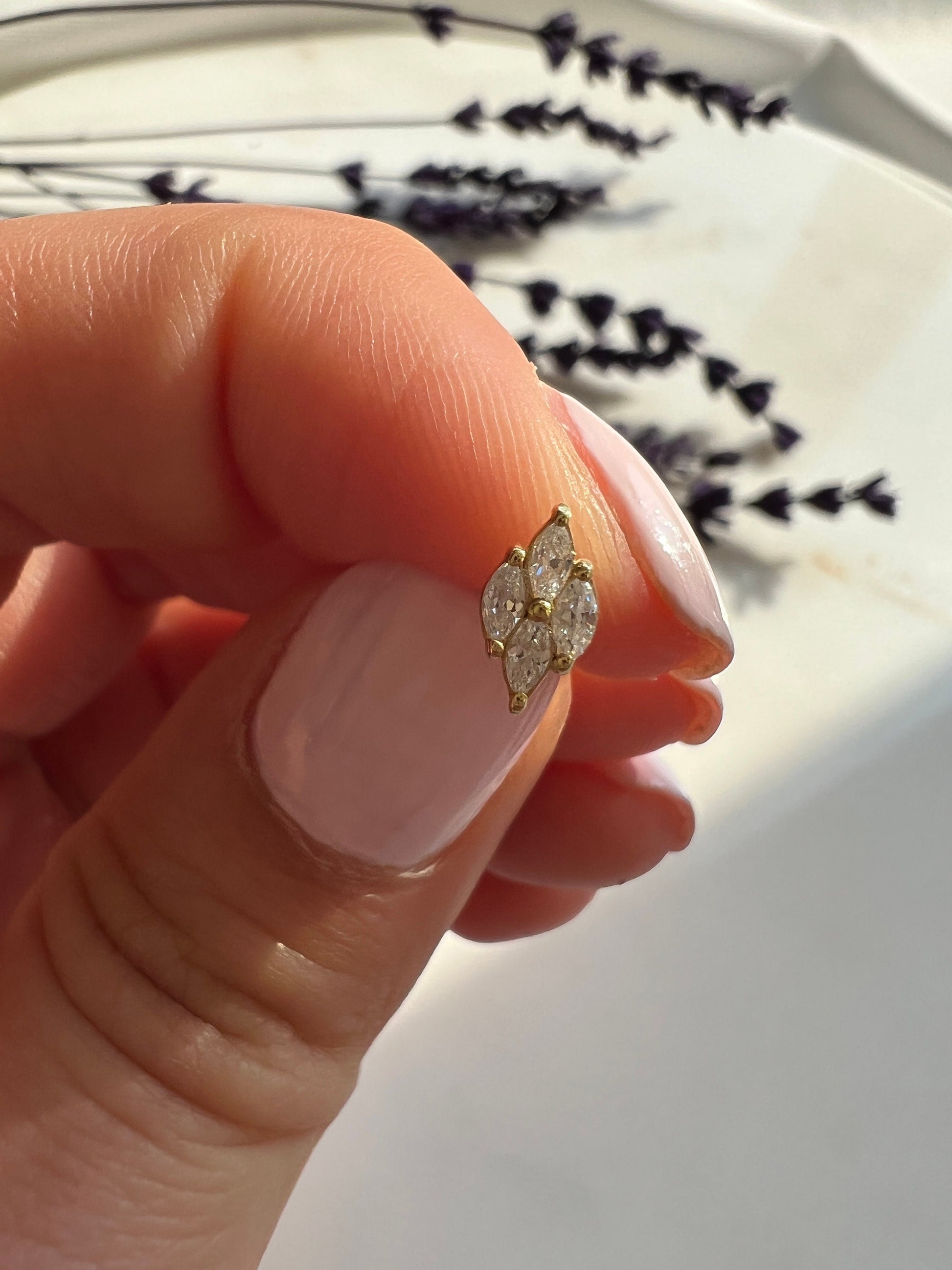 Diamond Studs Earrings / 14k Gold Marquise Diamond Stud Earrings/ Dainty Marquise Studs / Diamond Anniversary Gift / Birthday Gift