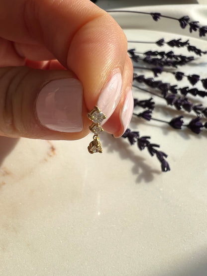 Diamond Dangling Earrings / 14k Gold and Diamond Dangling Earrings / Dainty Diamond Earrings / Birthday Gift / Diamond Gift Ideas