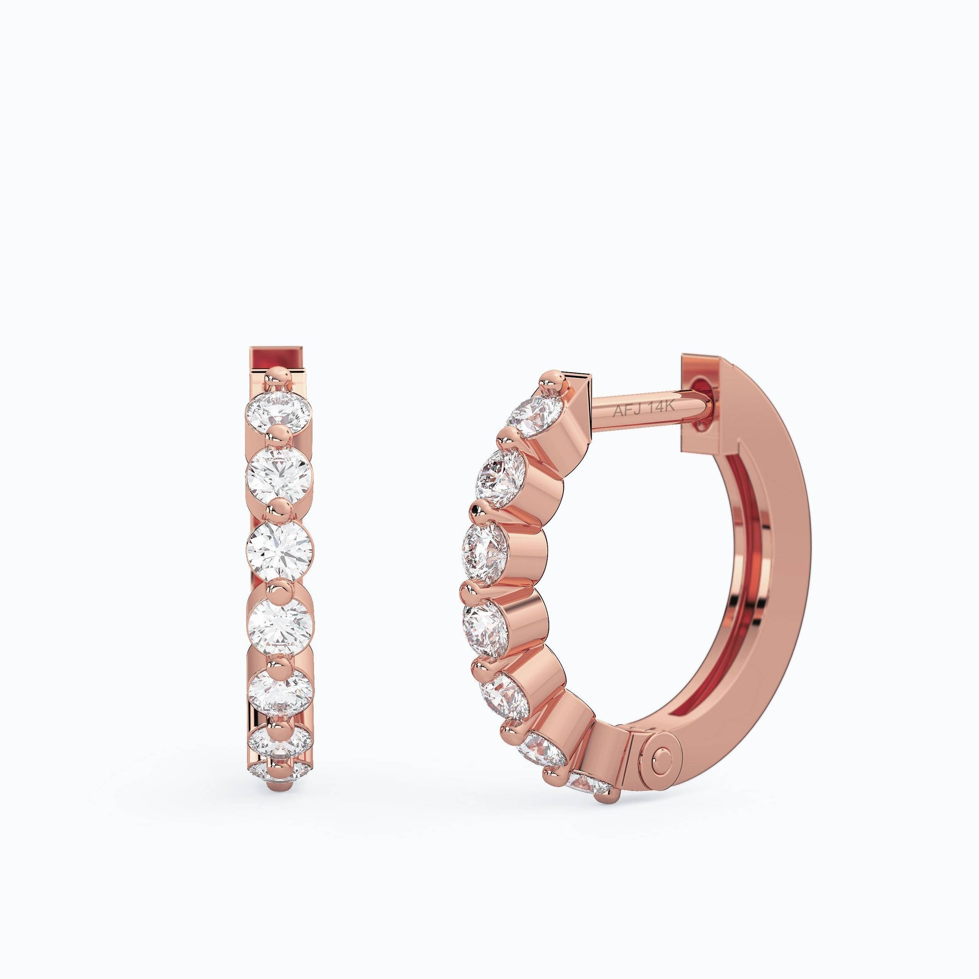 Diamond Hoop Earrings / 14k Diamond Hoops / Floating Diamond Hoops / Diamond Huggie Earrings/ Gift