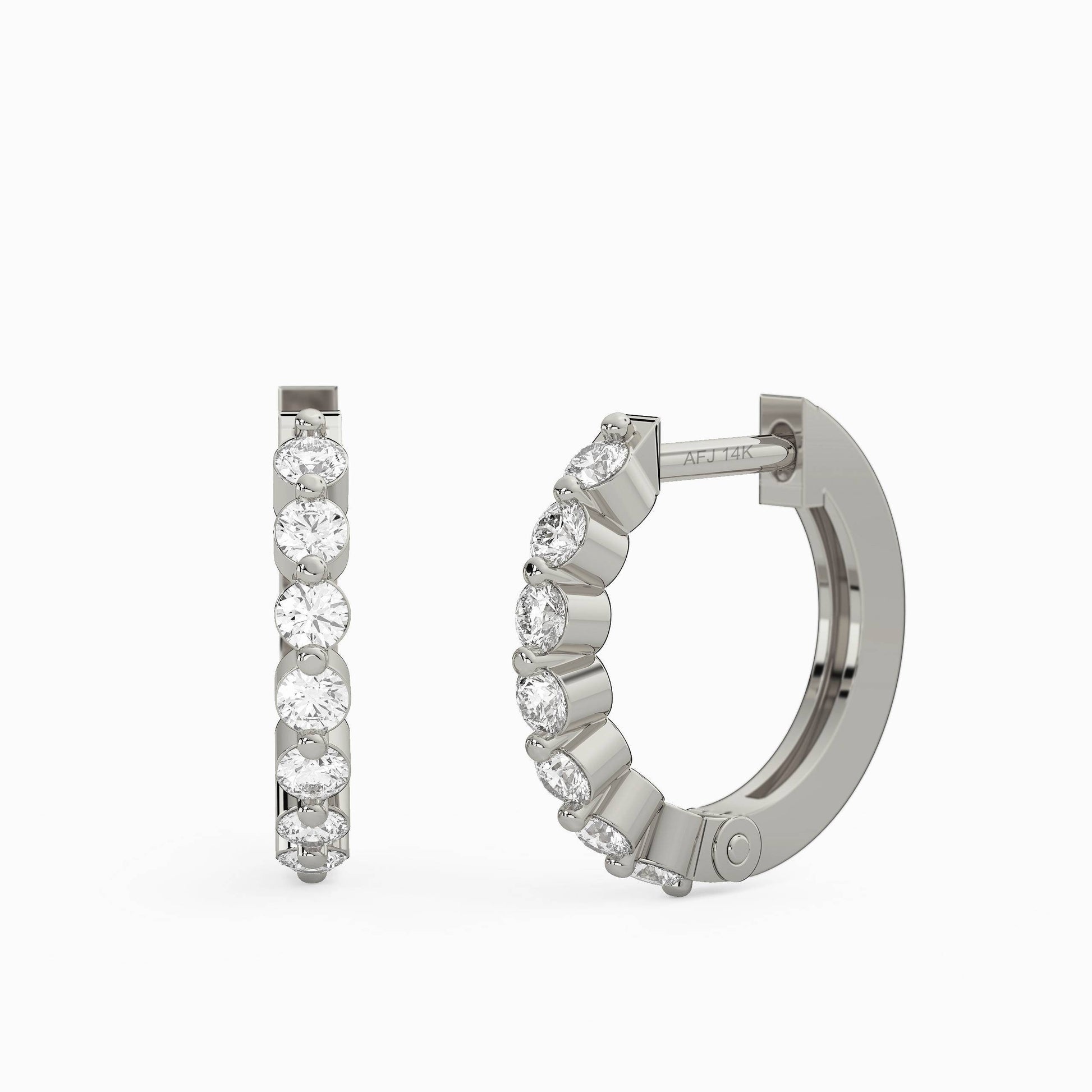 Diamond Hoop Earrings / 14k Diamond Hoops / Floating Diamond Hoops / Diamond Huggie Earrings/ Gift