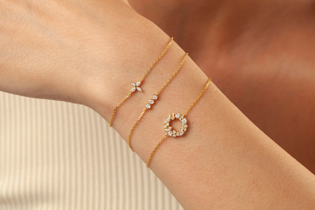 Diamond Flower Bracelet / Marquise Diamond Bloom Bracelet / Dainty diamond bracelet / Holiday Gift/ Diamond Gift Idea