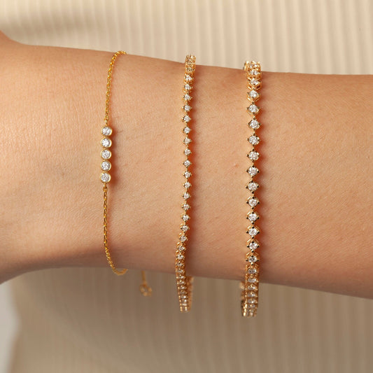 14k Gold and Diamond Tennis Bracelet / 14k Classic Diamond Bracelet / Birthday Gift / Anniversary Gift