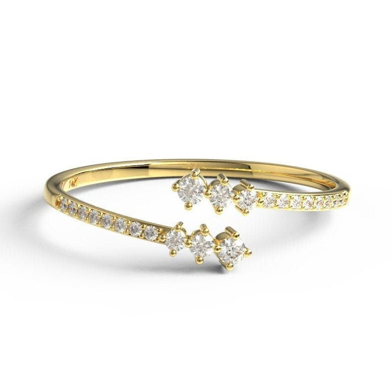 Diamond Spiral Cuff Ring / 14k Gold Spiral Diamond Cuff Ring / Anniversary Ring / Wedding Band / Stacking Ring / Bridal Gift / Birthday Gift