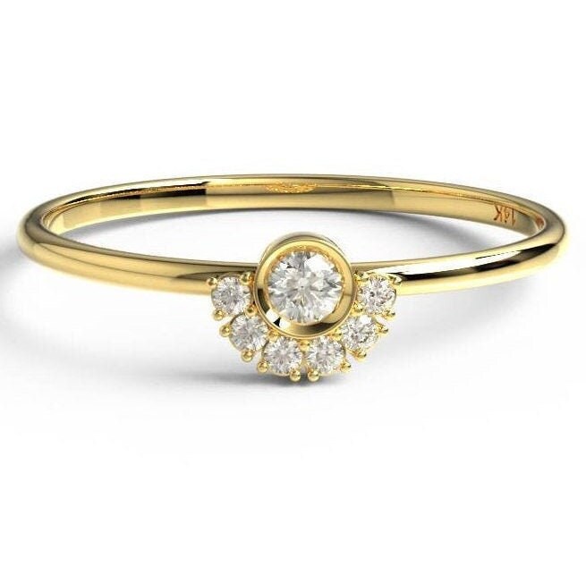 Round Diamond Stacking Ring / 14k Gold Bezel Round Diamond Wedding Band / Engagement Ring / Diamond Stacking Ring / Diamond Wedding Ring