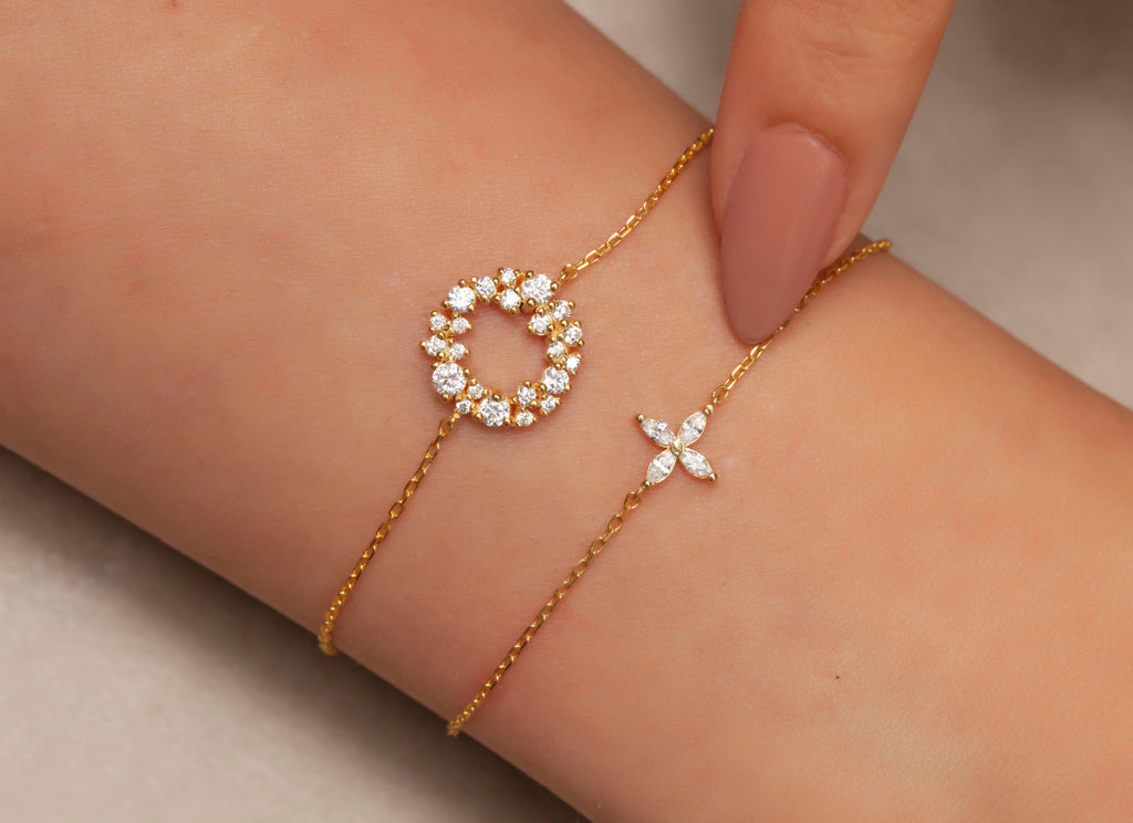 Diamond Flower Bracelet / Marquise Diamond Bloom Bracelet / Dainty diamond bracelet / Holiday Gift/ Diamond Gift Idea