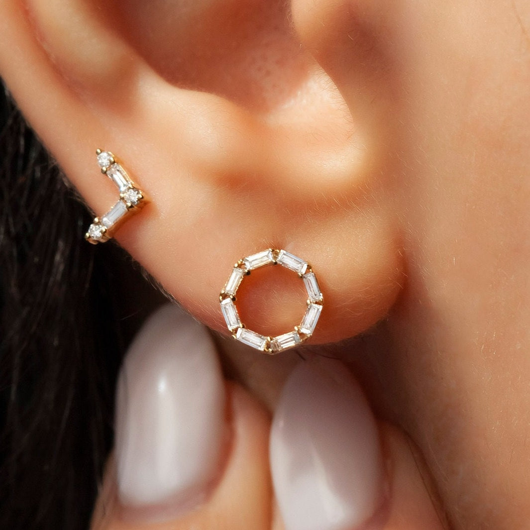 Baguette Diamond Circle Studs