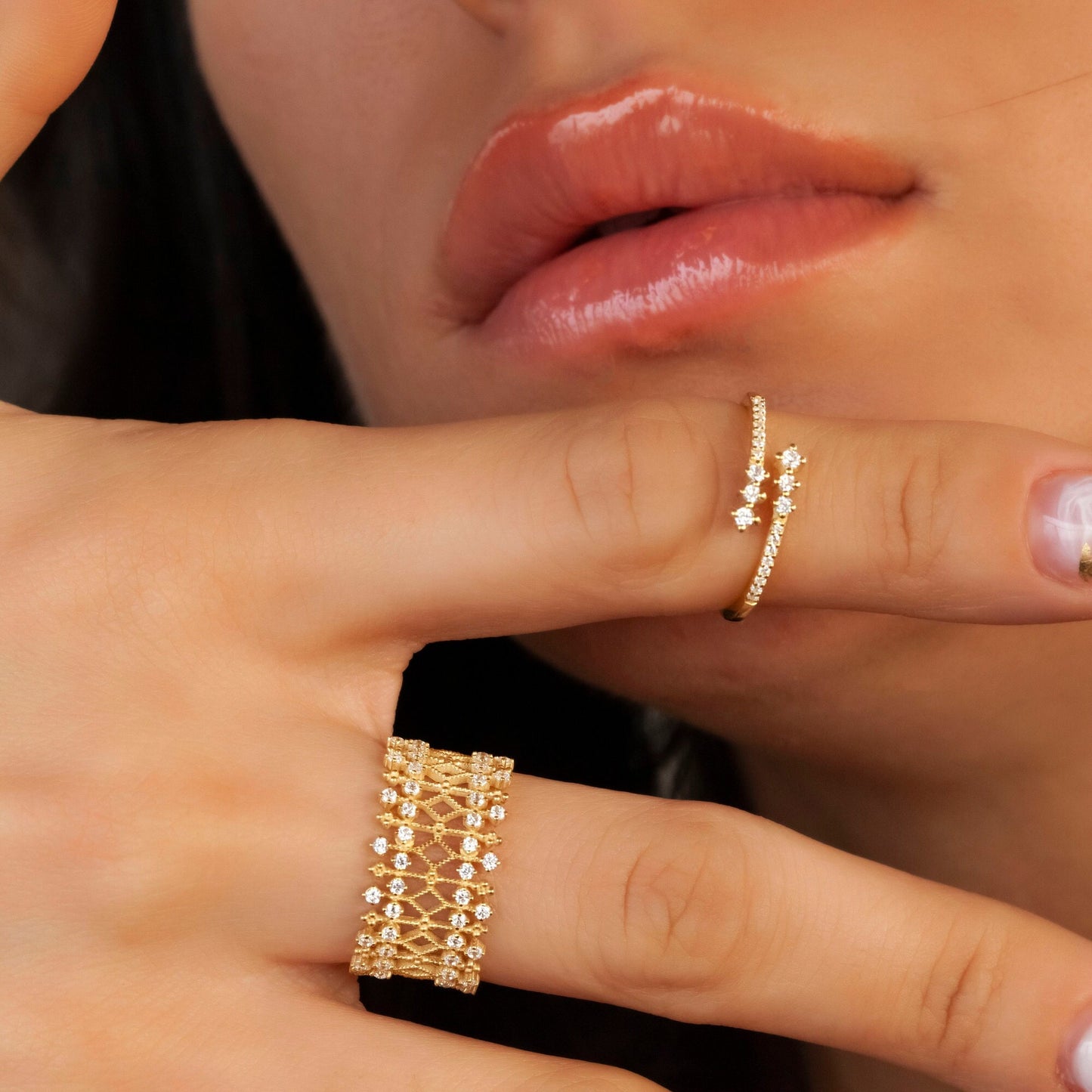 Unique Diamond Statement Ring / 14k Gold and Diamond / Stacking Ring / Diamond Bridal Gift Ideas