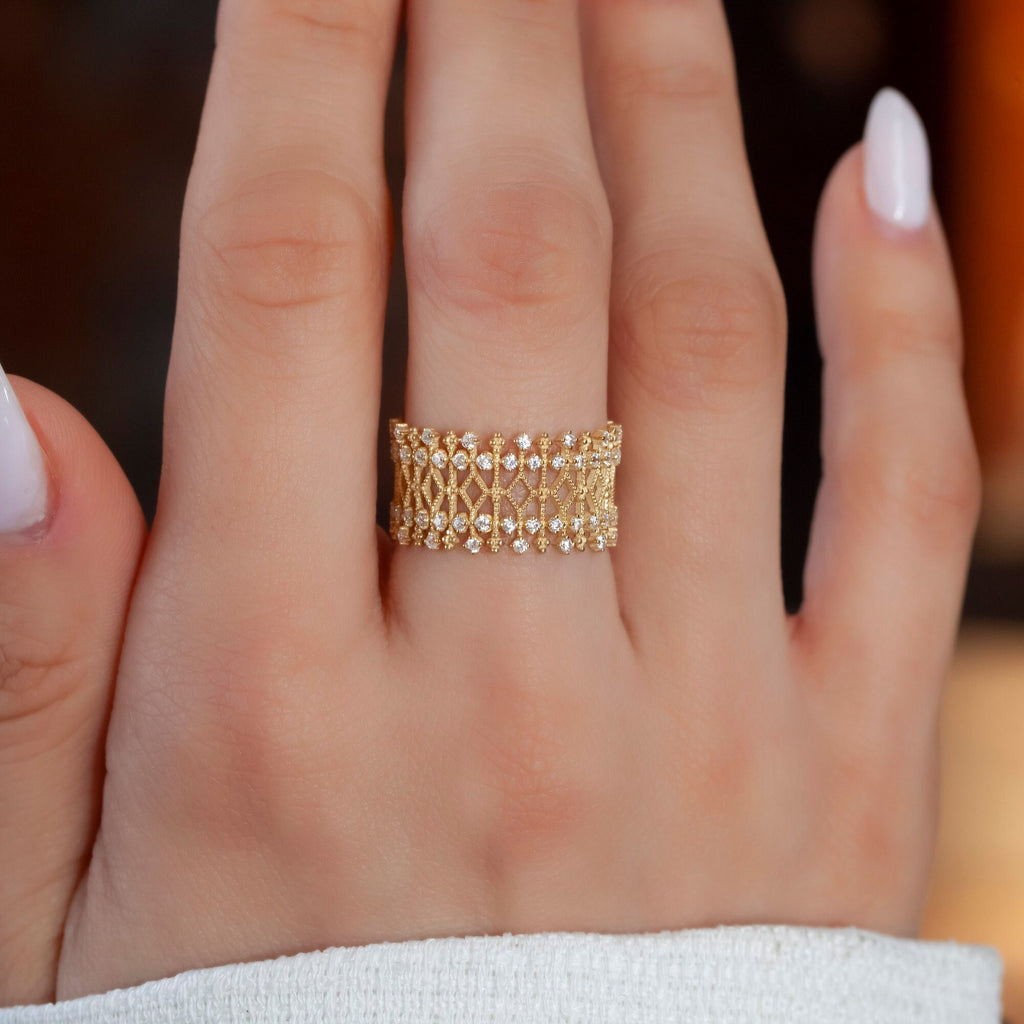 Unique Diamond Statement Ring / 14k Gold and Diamond / Stacking Ring / Diamond Bridal Gift Ideas