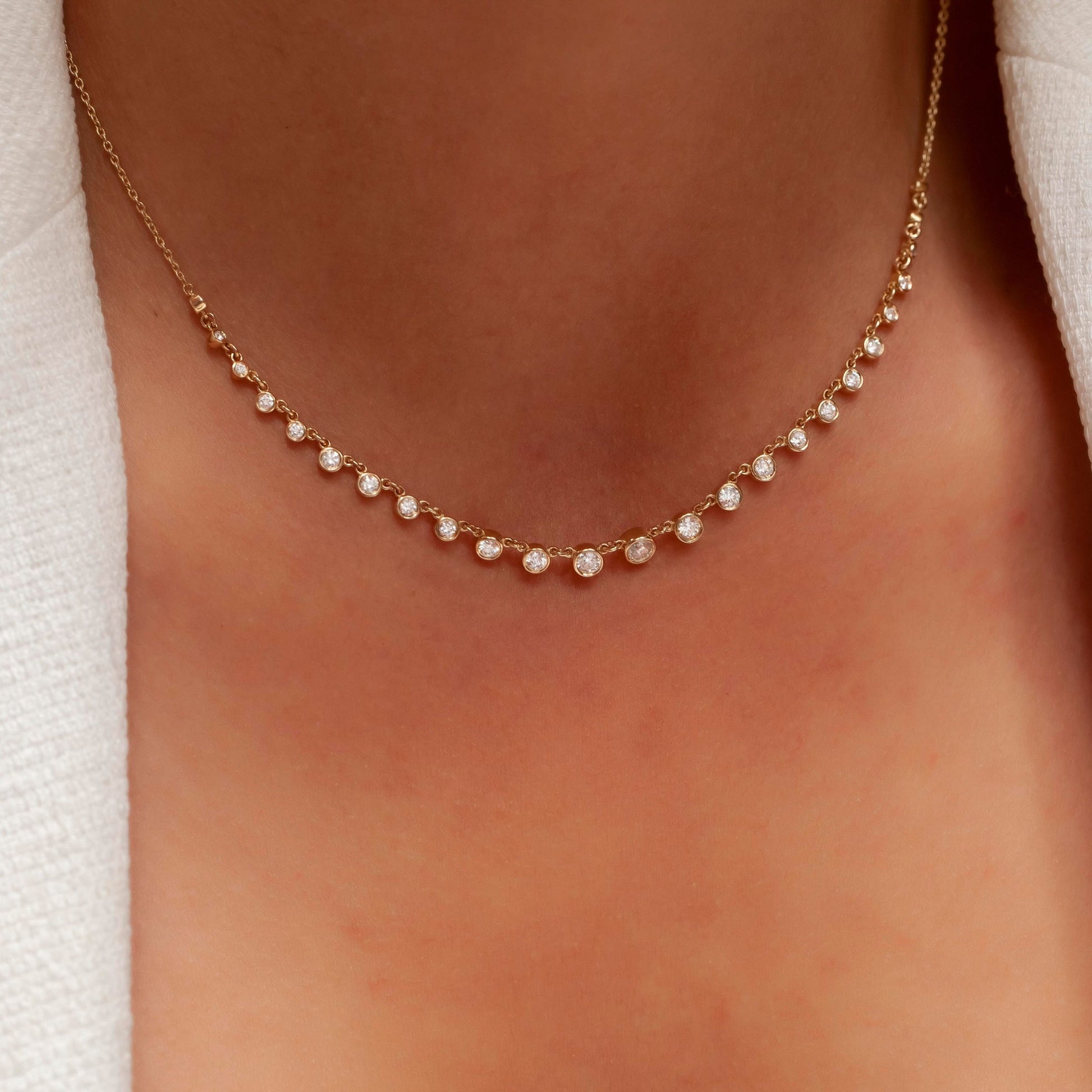 Graduated Diamond By the Yard Necklace / 14k Gold Diamond Station Necklace / Diamond Station Necklace / Graduation Gift / Anniversary Gift