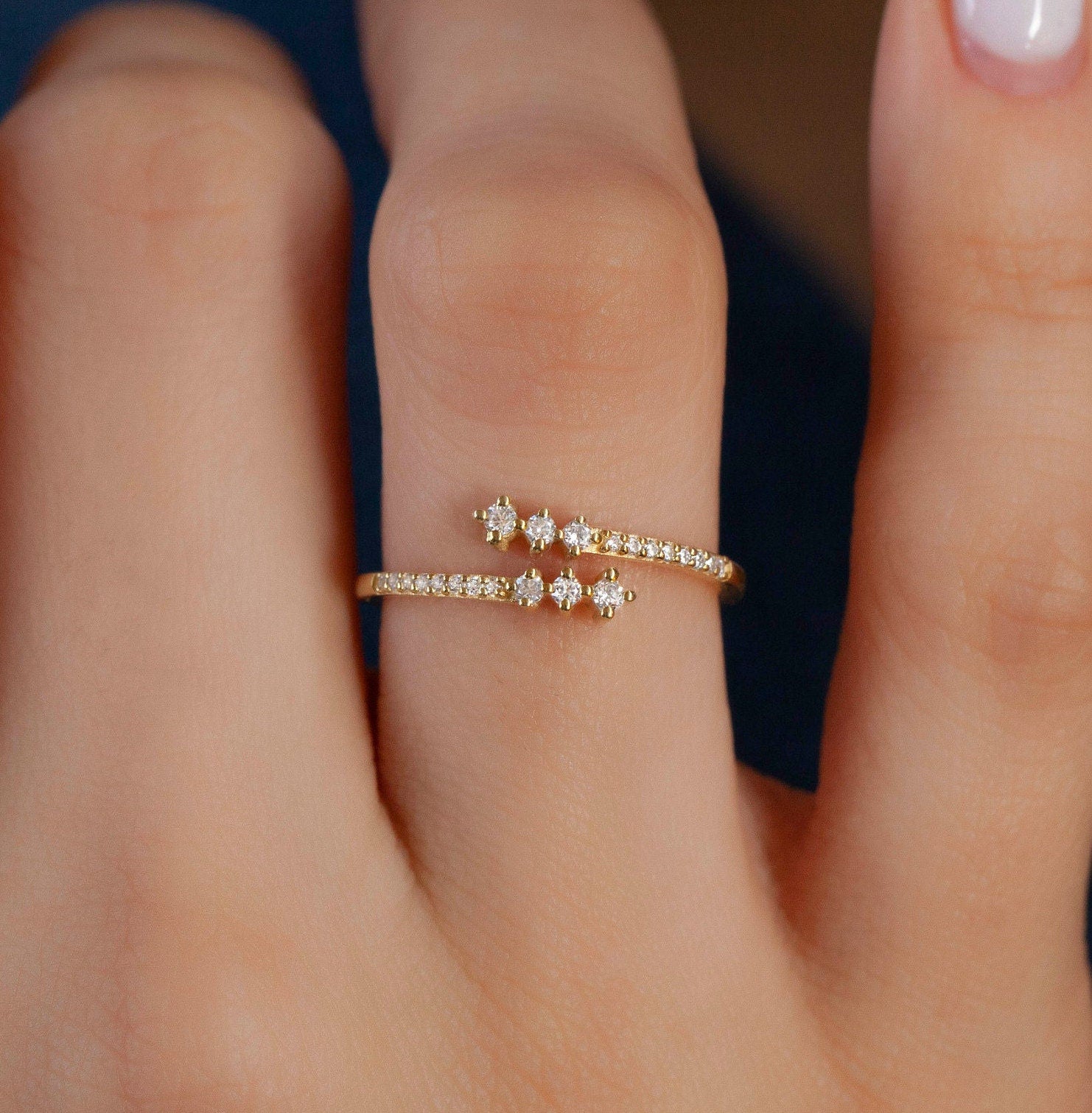 Diamond Spiral Cuff Ring / 14k Gold Spiral Diamond Cuff Ring / Anniversary Ring / Wedding Band / Stacking Ring / Bridal Gift / Birthday Gift