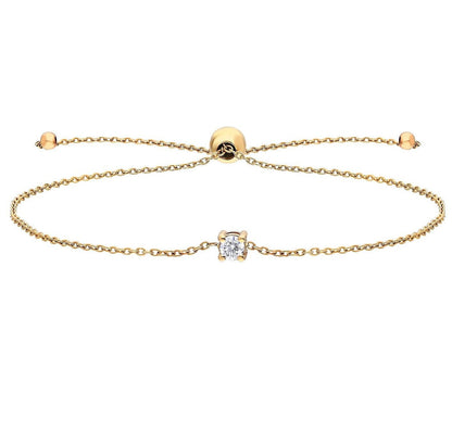 Solitaire Diamond Bolo Bracelet / 14k Gold and Solitaire Diamond Bolo Bracelet / Adjustable Diamond Bracelet / Solitaire Bracelet
