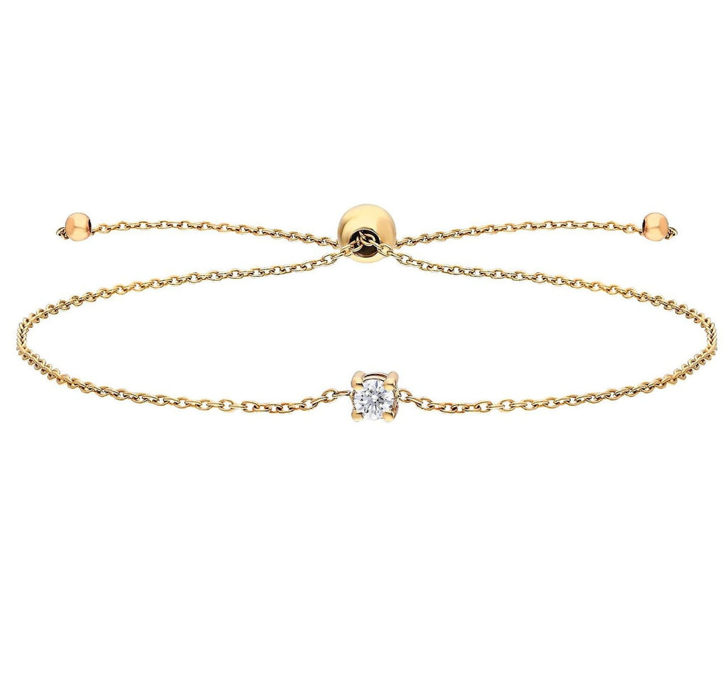 Solitaire Diamond Bolo Bracelet / 14k Gold and Solitaire Diamond Bolo Bracelet / Adjustable Diamond Bracelet / Solitaire Bracelet
